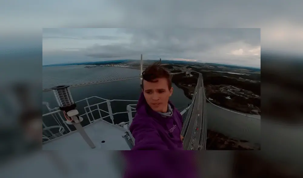 Desliza las imágenes para ver el arriesgado ascenso al puente de más de 150 metros de alto. Foto: captura YouTube.