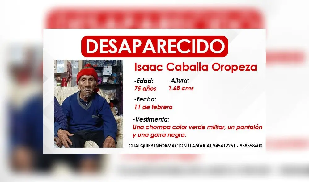 Isaac Caballa Oropeza (75) desapareció este último martes 11 de febrero. Isaac Caballa Oropeza (75) desapareció este último martes 11 de febrero.