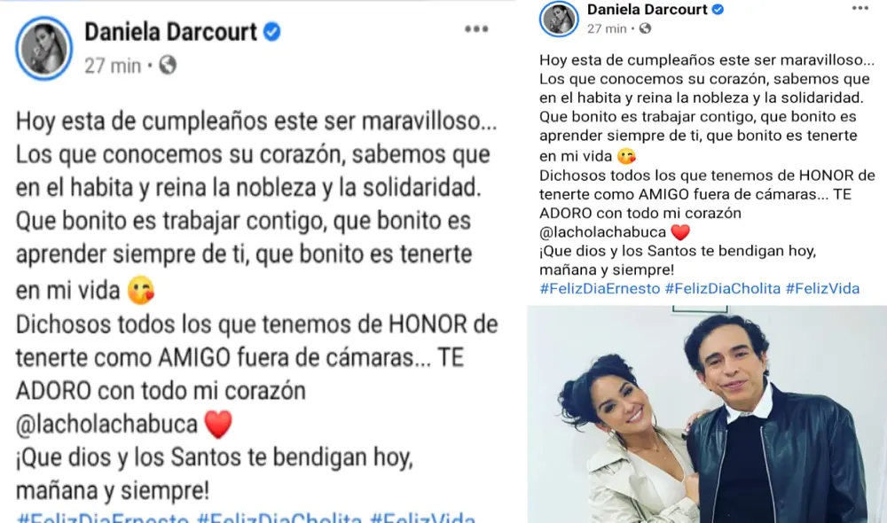 Daniela Darcourt envía emotivo mensaje a Ernesto Pimentel por sus 50 años de vida