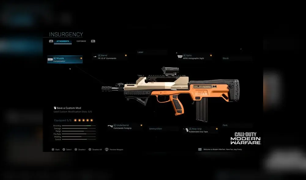 El plano de Insurgencia equipa el Delta del rifle de asalto para obtener altos niveles de precisión en un arma con precisión ya estallada.