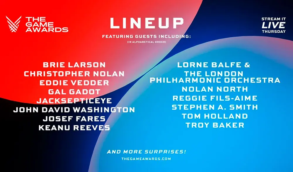 Las estrellas invitadas para la entrega de premios. Foto: The Game Awards