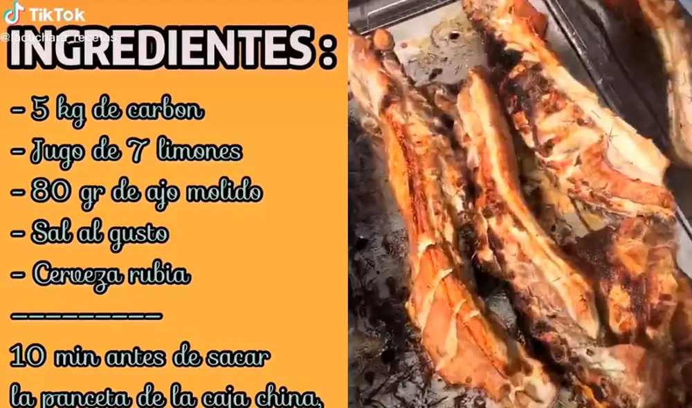 Desliza las imágenes para ver los pasos que deberás seguir para preparar este exquisitos chancho a la ‘caja china’. Foto: Captura de TikTok/ lacuchara_recetas