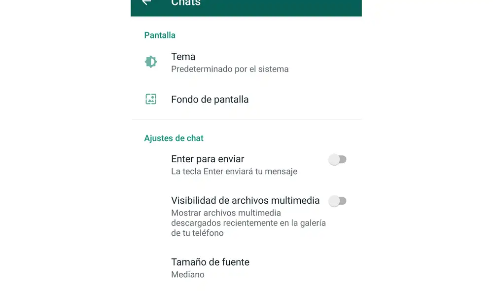 3. Busca tamaño de fuente. Foto: Captura de WhatsApp