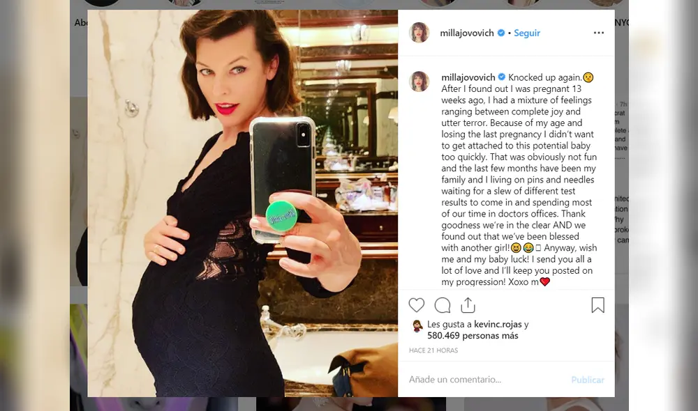 Milla Jovovich conmueve con noticia de su embarazo luego de sufrir por aborto Milla Jovovich conmueve con noticia de su embarazo luego de sufrir por aborto