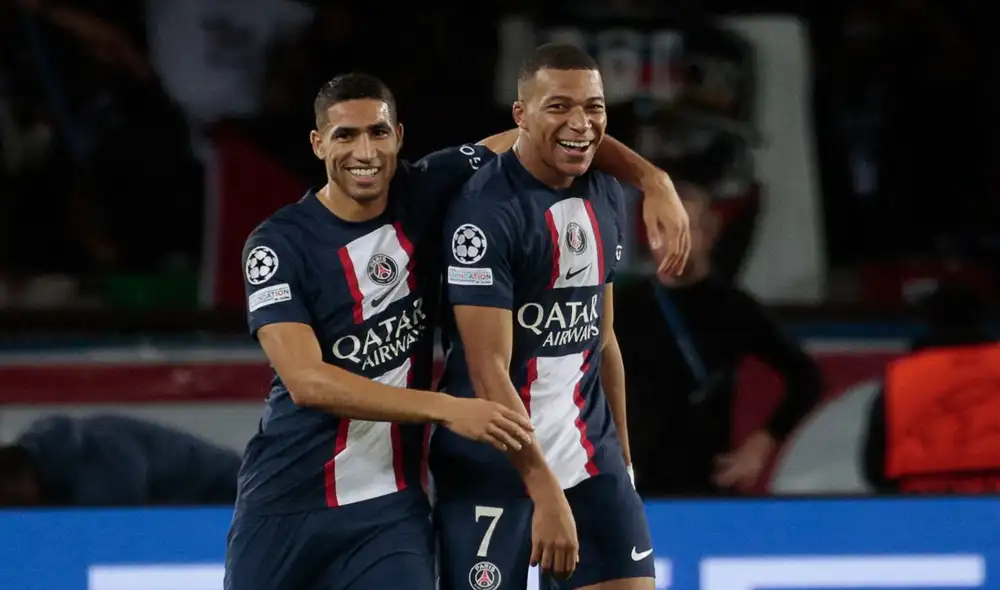 Hakimi y Mbappé son compañeros desde agosto del 2021, cuando el marroquí llegó al cuadro francés desde el Inter. Foto: AFP