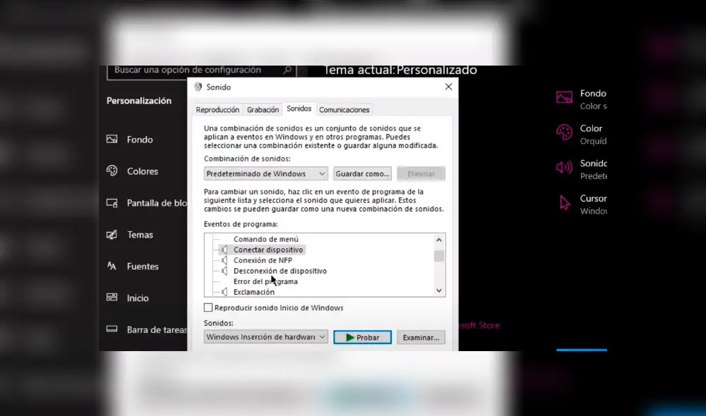 Desliza para ver los pasos que debes seguir para cambiar el sonido de conexión del USB en Windows 10. Foto: Captura. Desliza para ver los pasos que debes seguir para cambiar el sonido de conexión del USB en Windows 10. Foto: Captura.