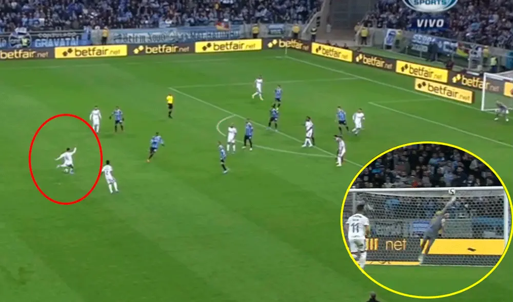 Gustavo Scarpa abrió el marcador en el Gremio vs. Palmeiras con un impresionante remate de más de 30 metros. | Foto: Fox Sports
