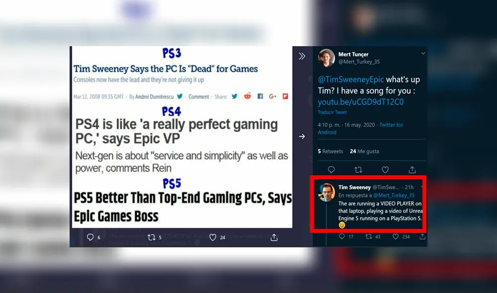 Muchos señalan que Tim Sweeney habría llegado a un acuerdo con Sony para posicionar a la PS5 como una consola "más potente que las PC's modernas".