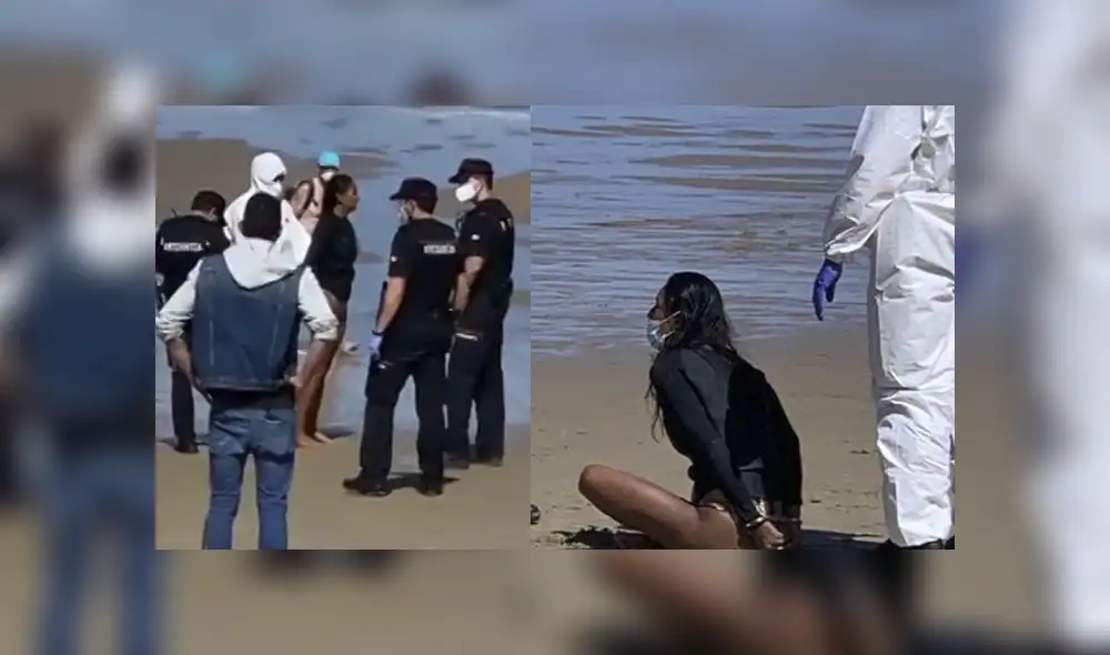 La mujer tuvo que ser esposa debido a que no quiso obedecer a las autoridades. Foto: captura/redes sociales.