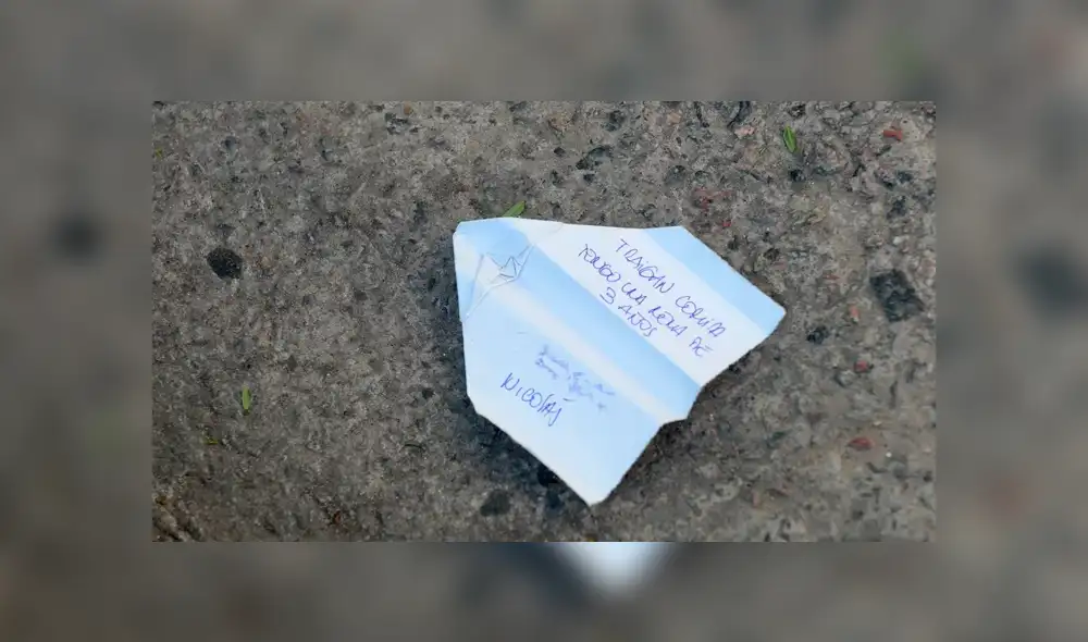 Mensaje de auxilio en un avión de papel. Foto: El Clarín.
