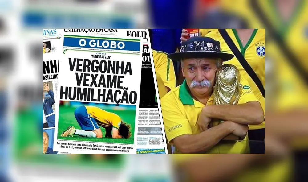 Las portadas de los periódicos de Brasil fueron dedicadas a la caída del su equipo ante Alemania. (Foto: Composición Clases De Periodismo y BBC Sport) Las portadas de los periódicos de Brasil fueron dedicadas a la caída del su equipo ante Alemania. (Foto: Composición Clases De Periodismo y BBC Sport)