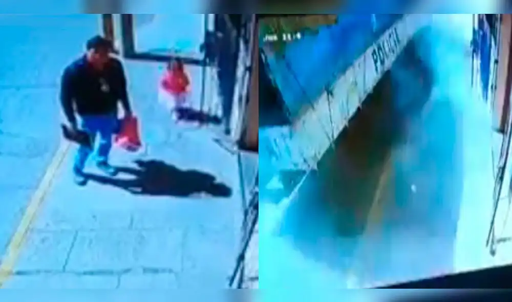 Padre salva a su hija de ser arrollada por vehículo de la Policía en Puno.