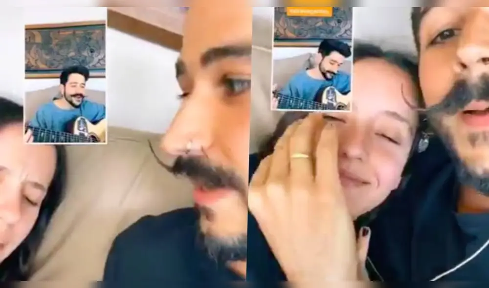 En las imágenes se puede observar al artista intervenir uno de los momentos de relajo de su joven esposa y “forzarla” a cantar una de sus canciones. (Foto: Captura)