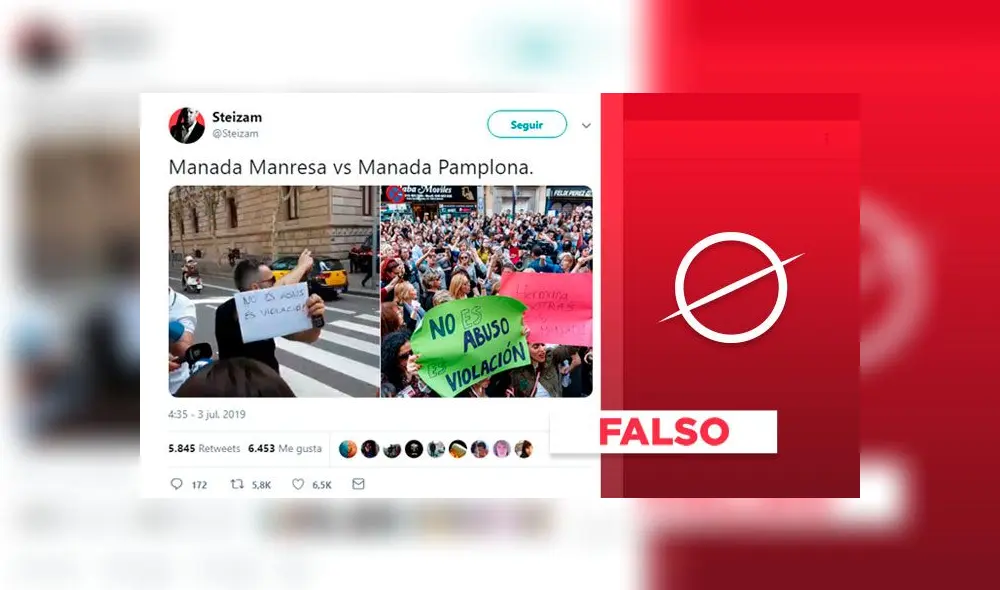 Viral de Twitter compara manifestación por los casos de la Manada Manresa y la Manada Pamplona. Viral de Twitter compara manifestación por los casos de la Manada Manresa y la Manada Pamplona.