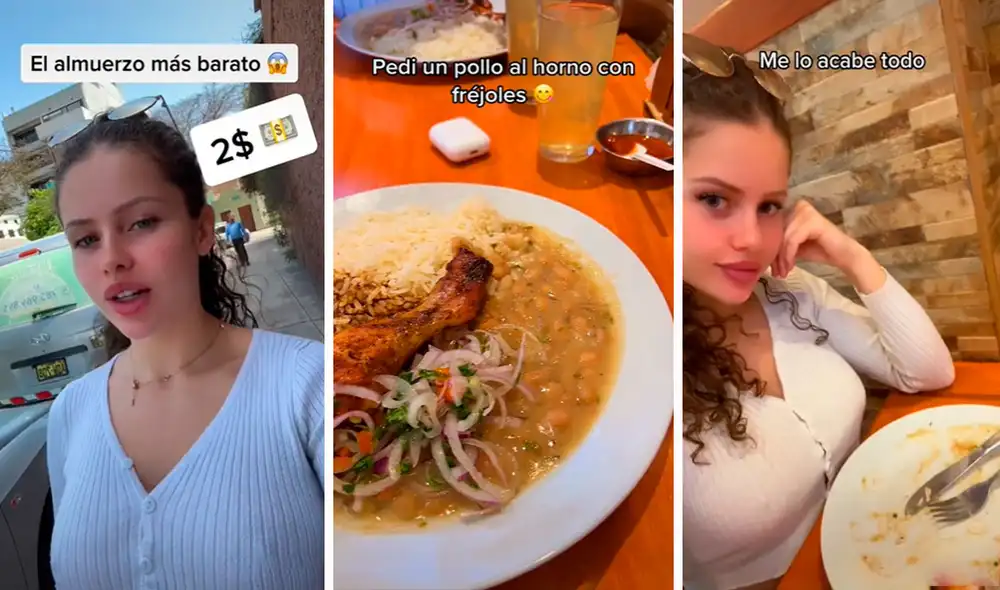 Ella visitó un restaurante ubicado en un distrito de la capital y se pidió un pollo al horno con frejoles. Foto: composición LR/TikTok/@leti.rp