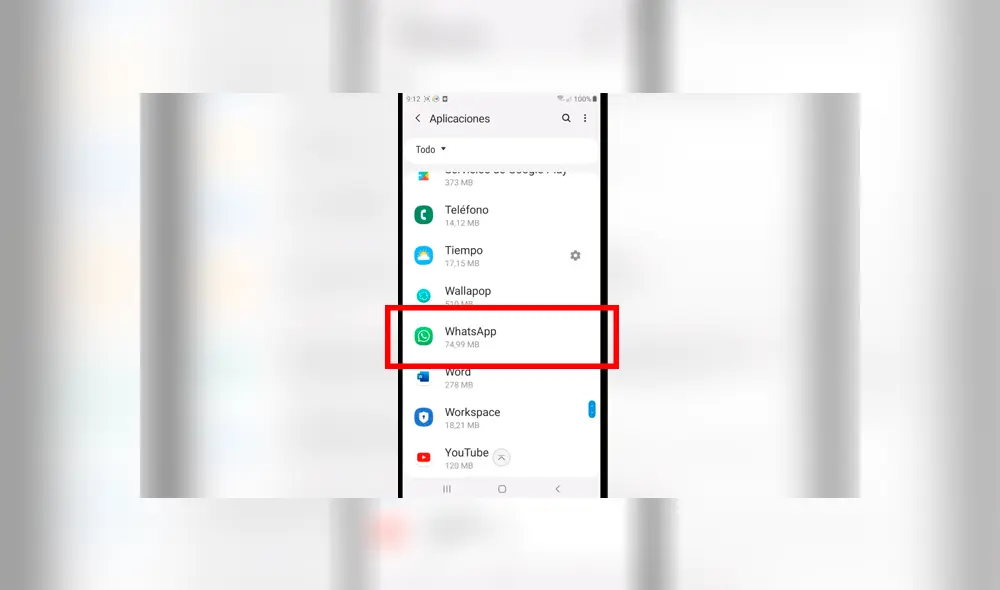 Navega al administrador de aplicaciones y ubica WhatsApp. Navega al administrador de aplicaciones y ubica WhatsApp.