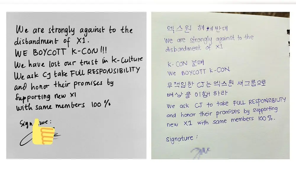 Firmas que se recolectan por fanbases internacionales en apoyo a X1.