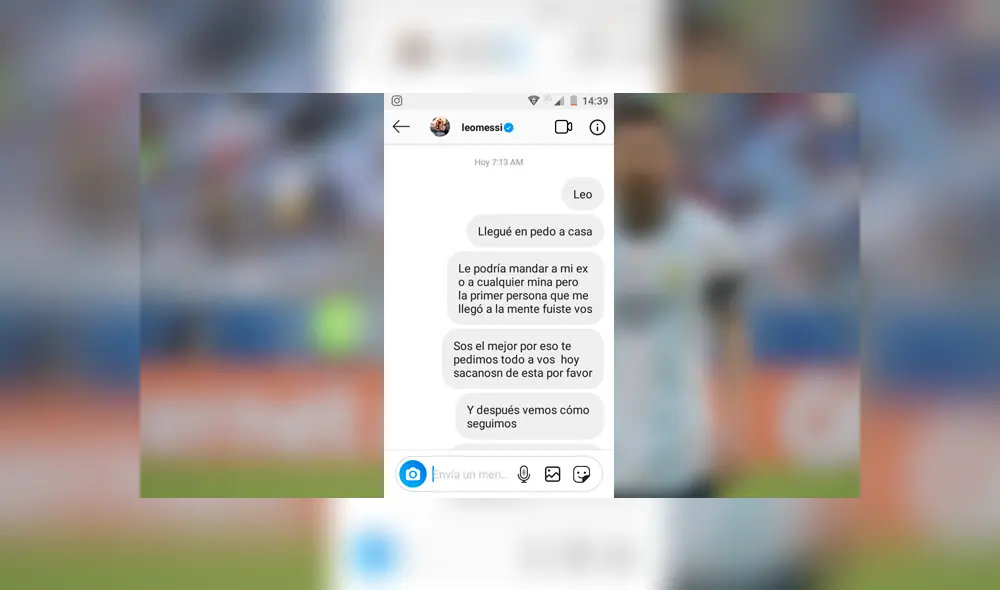 Un hincha en estado de ebriedad asegura que habló con Lionel Messi por Facebook y "muestra" pruebas. Un hincha en estado de ebriedad asegura que habló con Lionel Messi por Facebook y "muestra" pruebas.