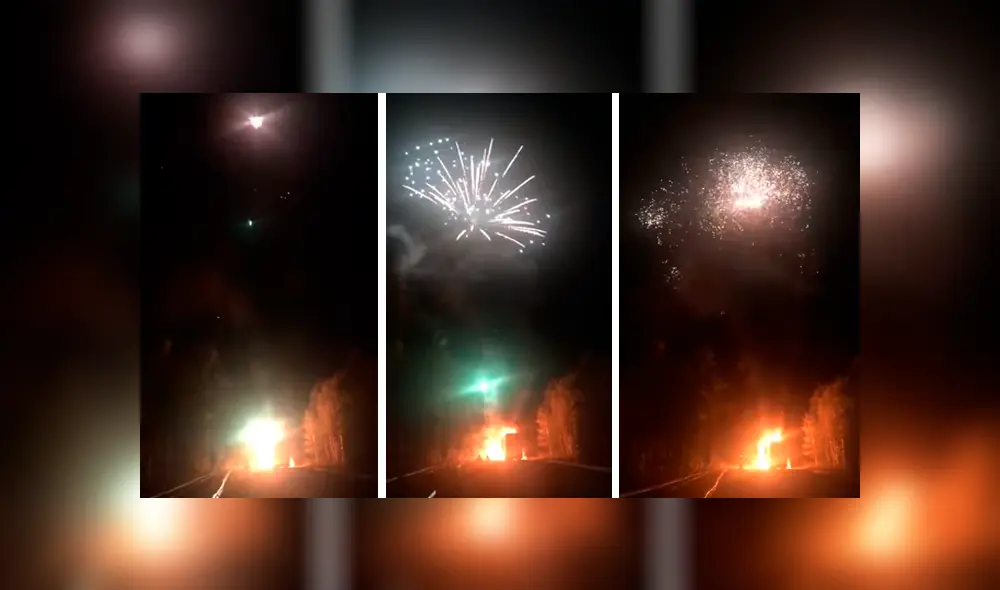 El conductor logró salir ileso y junto a varios testigos vieron el gran espectáculo que ocurría sobre el vehículo. Foto: captura