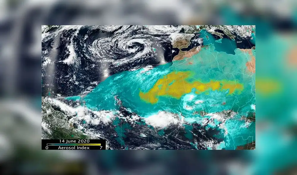 Muestra una enorme nube de polvo del Sahara que se formó a partir de fuertes corrientes ascendentes atmosféricas, apuntó la NASA. Foto: captura Muestra una enorme nube de polvo del Sahara que se formó a partir de fuertes corrientes ascendentes atmosféricas, apuntó la NASA. Foto: captura