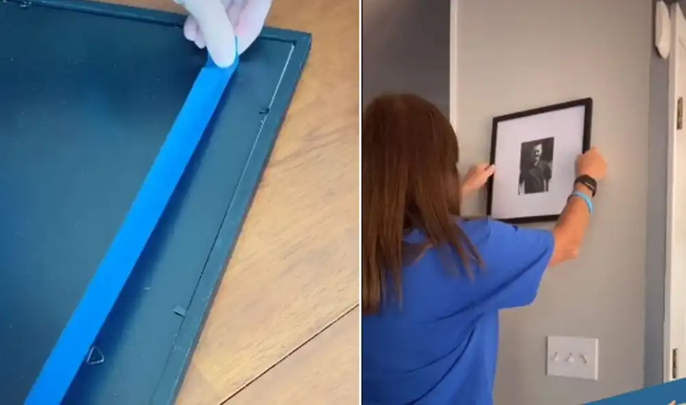 La usuaria enseñó paso a paso, cómo colocar un cuadro en la pared y que este se mantenga nivelado. Foto: TikTok