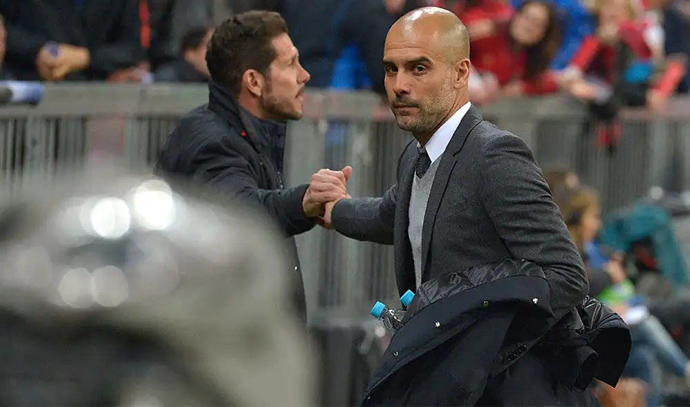 Pep Guardiola y Diego Simeone se enfrentaron como técnicos en la ta temporada 2011/12 de la Liga Santander. Foto: AFP Pep Guardiola y Diego Simeone se enfrentaron como técnicos en la ta temporada 2011/12 de la Liga Santander. Foto: AFP