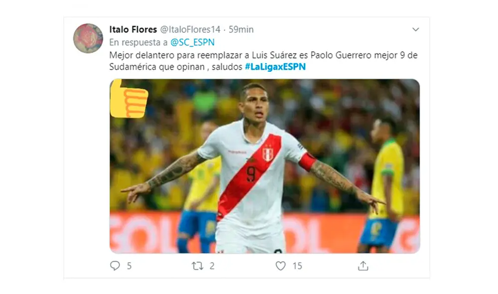 Paolo Guerrero: hinchas del Barcelona eligen al peruano como remplazo de Luis Suárez. Paolo Guerrero: hinchas del Barcelona eligen al peruano como remplazo de Luis Suárez.