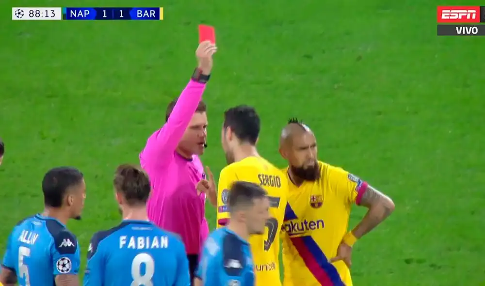 Arturo Vidal fue expulsado a los 86' por doble tarjeta amarilla. Foto: Captura