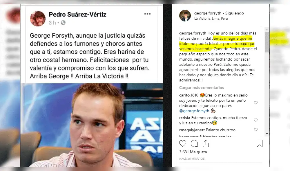 George Forsyth se emociona por respaldo de Pedro Suárez Vértiz [VIDEO]