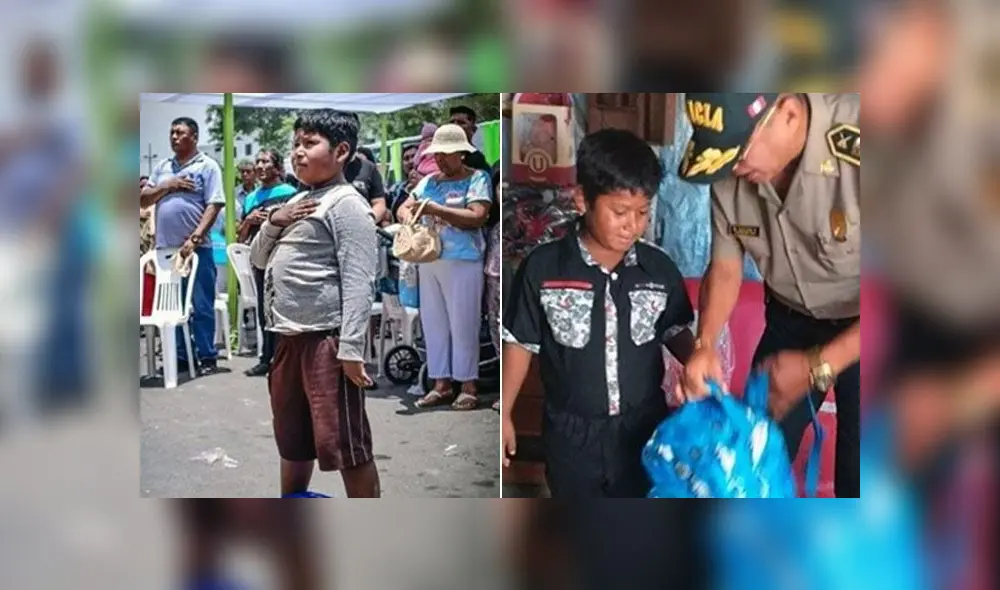 Niño que vendía ‘chupetes’ y cantó con fervor el Himno Nacional recibe útiles escolares [FOTOS]