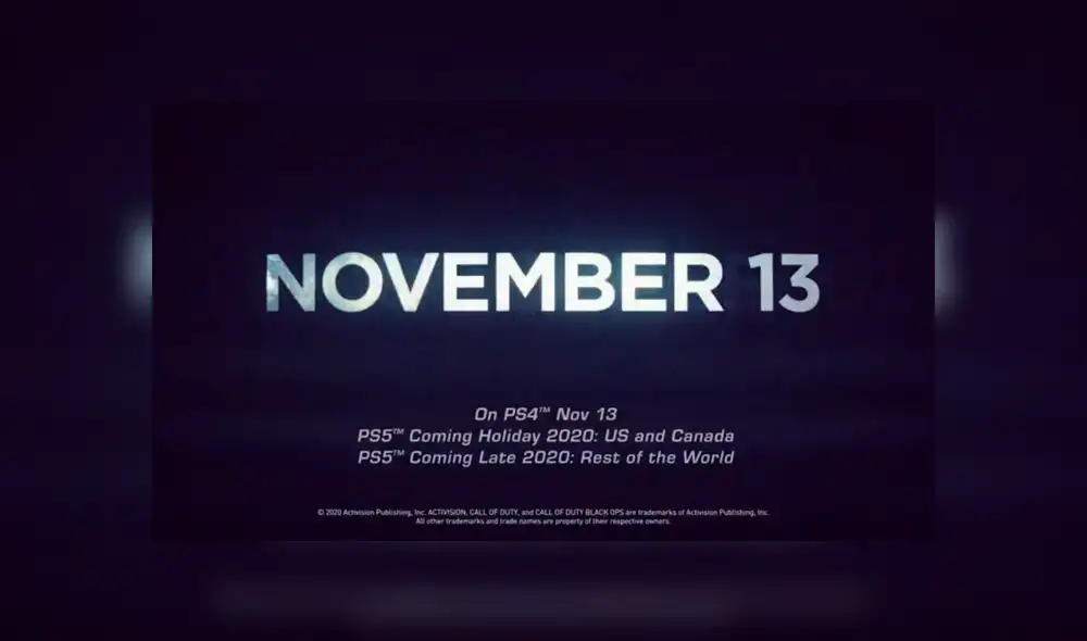 PS5 se lanzaría primero en Estados Unidos y Canadá, para luego llegar al resto del mundo. Fotocaptura: tráiler de Call of Duty Black Ops Cold War.