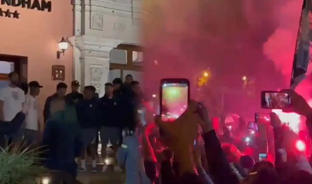 El equipo blanquiazul se trasladó a las afueras del hotel de concentración para presenciar el banderazo de toda la hinchada. Foto: composición/captura ESPN