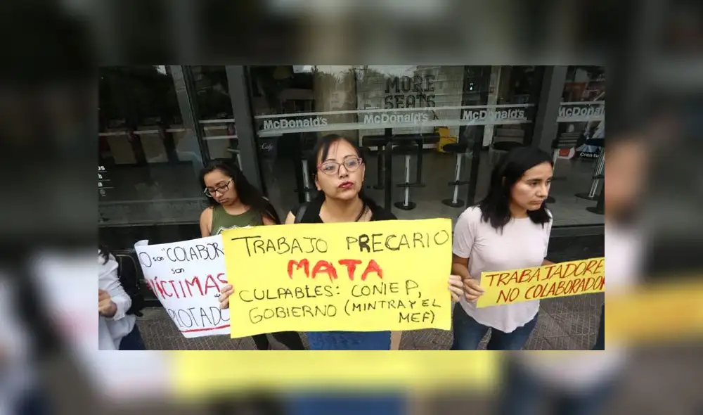 Manifestantes solicitan que empresas ofrezcan las condiciones laborales para sus trabajadores. (Foto: Michael Ramón / La República) Manifestantes solicitan que empresas ofrezcan las condiciones laborales para sus trabajadores. (Foto: Michael Ramón / La República)