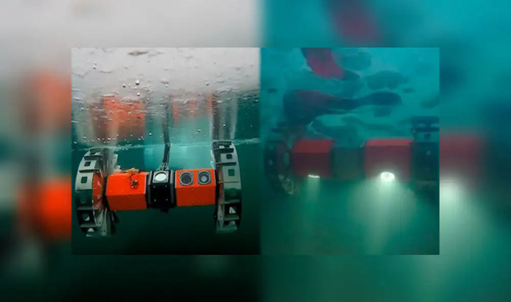 El robot 'Bruie' de la NASA operará en Europa, satélite de Júpiter en donde podría haber vida extraterrestre gracias al agua. Foto: Composición