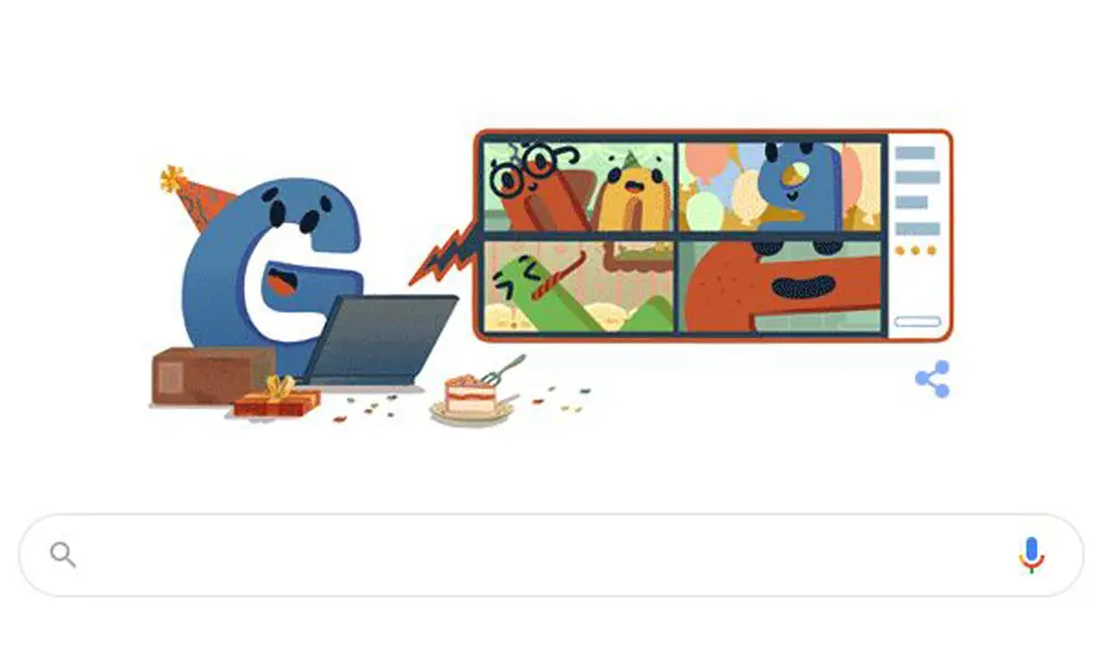 El logo de Google mantiene una celebración a distancia por sus 22 años cumplidos. Foto: Captura de Google El logo de Google mantiene una celebración a distancia por sus 22 años cumplidos. Foto: Captura de Google