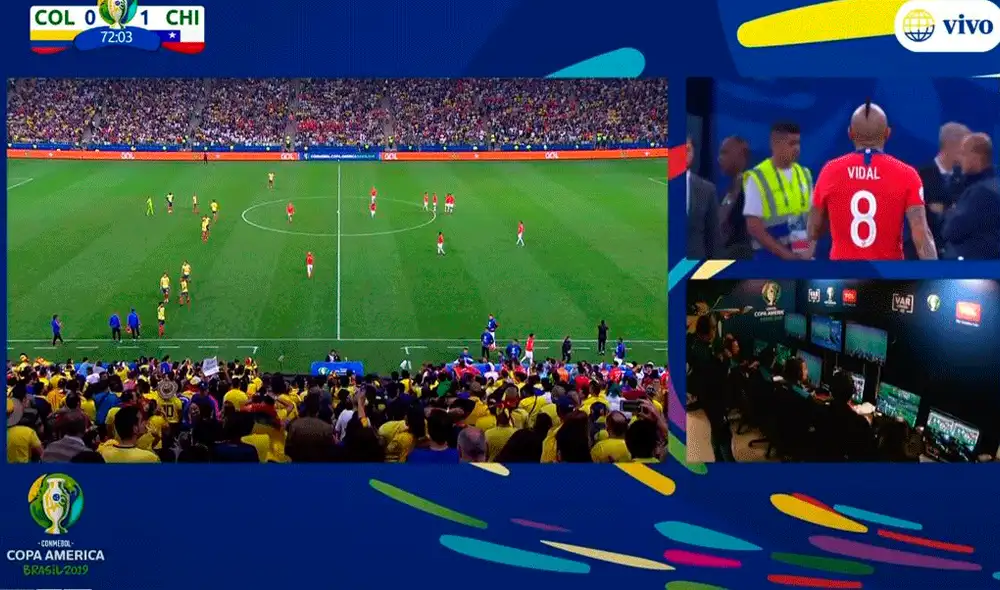 Arturo Vidal metió un gol en el Colombia vs. Chile, pero el árbitro lo anuló tras revisar el VAR. | Foto: América TV