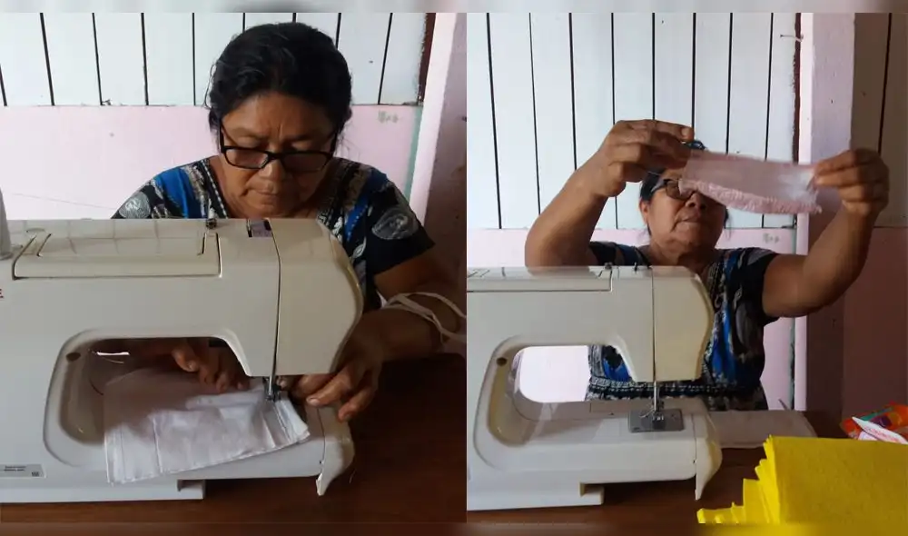 Mujer indígena confecciona mascarillas