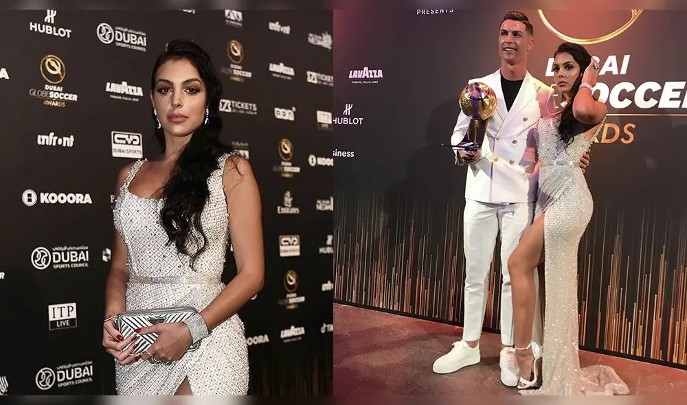 Georgina Rodríguez impacta con escotado vestido en premiación a Cristiano Ronaldo en los Globe Soccer Awards 2019