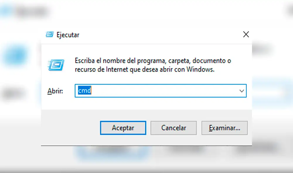 El segundo paso es escribir "cmd" y darle a la opción de aceptar