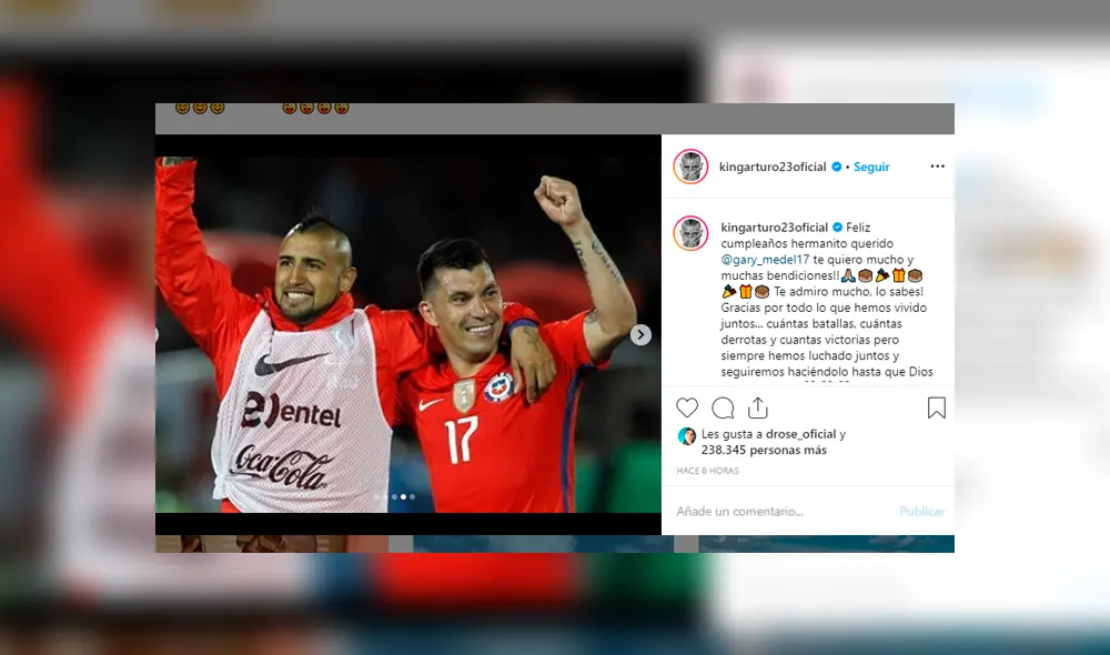 Arturo Vidal utilizó su cuenta de Instagram para dedicarle un emotivo saludo a Gary Medel por su cumpleaños.