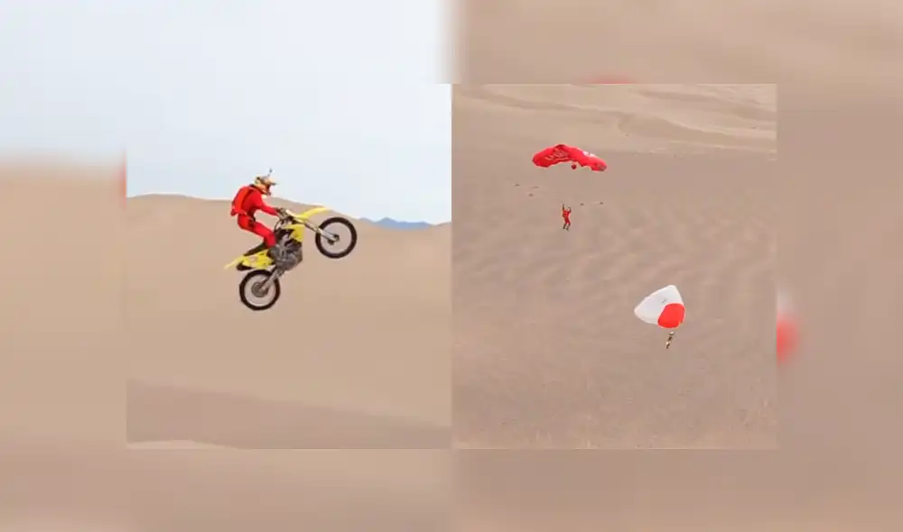Facebook: salva a su moto con un paracaídas tras espectacular salto en el desierto [VIDEO]