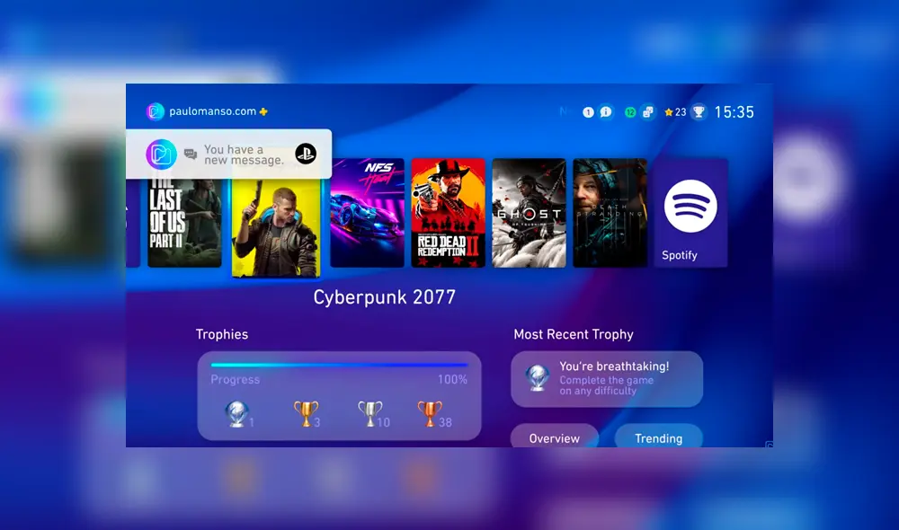 Una vez que elegimos el juego, el menú de inicio de PS5 mostraría todos los trofeos que hemos conseguido en el videojuego.