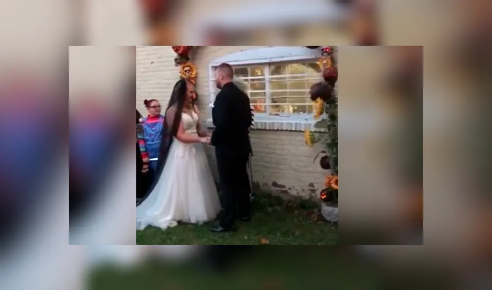 Los invitados asistieron a la ceremonia disfrazados de populares personajes del cine de terror. Video es viral en YouTube. Los invitados asistieron a la ceremonia disfrazados de populares personajes del cine de terror. Video es viral en YouTube.