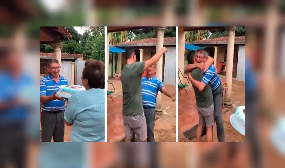 En Facebook, un señor fue sorprendido en el día de su cumpleaños al recibir la visita de su primogénito.