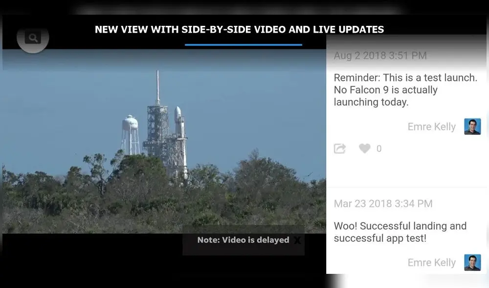 La app cuenta con la cobertura en vivo de un lanzamiento. La app cuenta con la cobertura en vivo de un lanzamiento.