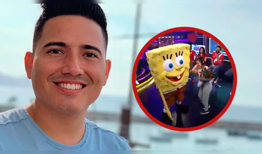 Pedro Loli se vistió de Bob Esponja y pidió matrimonio a Fiorella Méndez [VIDEO]