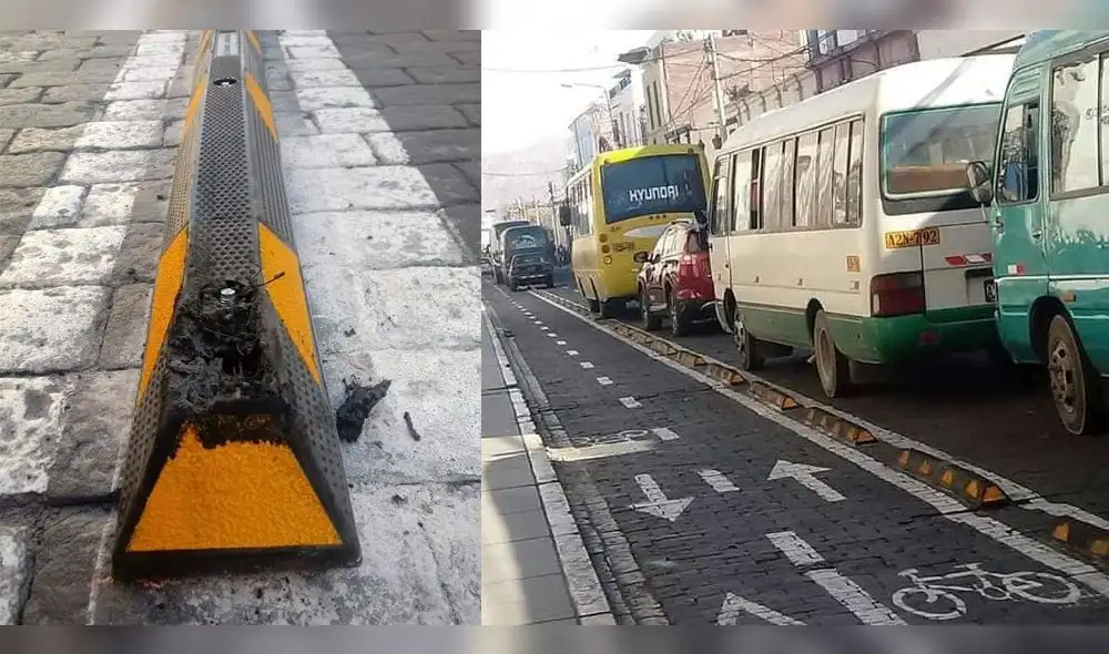 Botallantas recién instalados fueron dañados por irresponsables conductores en Arequipa Botallantas recién instalados fueron dañados por irresponsables conductores en Arequipa