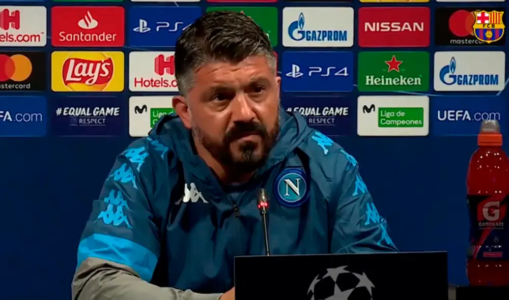 Gennaro Gattuso durante la rueda de prensa previa al partido contra el Barcelona. Captura: OneFootball.