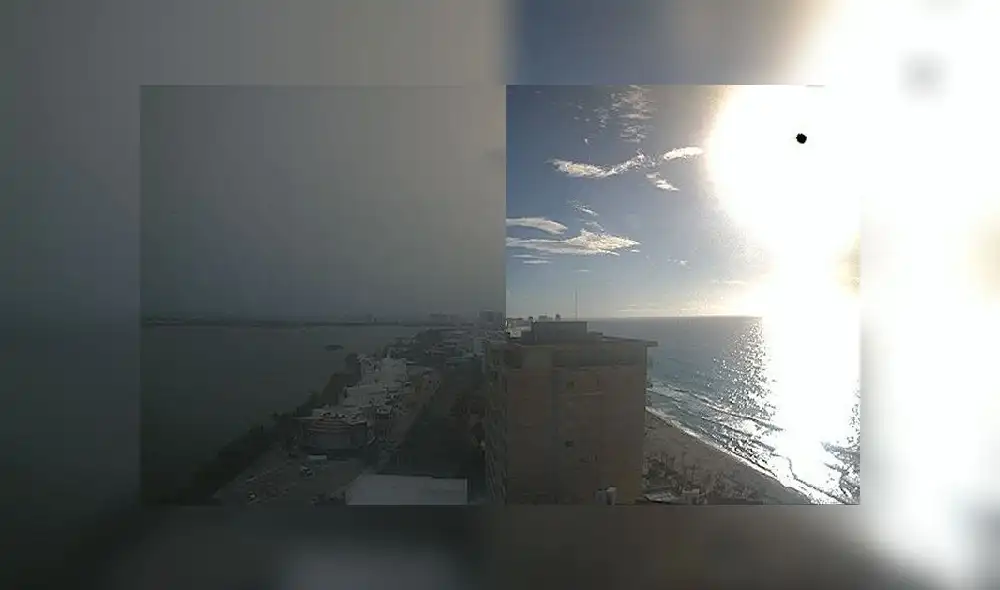 A la izquierda, una imagen tomada a las 07:41 a. m. de este 24 de junio desde el hotel Palace Resort, en Cancún; a la derecha, una captada en el mismo lugar y a la misma hora, el 16 de junio. Foto: Webcams de México A la izquierda, una imagen tomada a las 07:41 a. m. de este 24 de junio desde el hotel Palace Resort, en Cancún; a la derecha, una captada en el mismo lugar y a la misma hora, el 16 de junio. Foto: Webcams de México