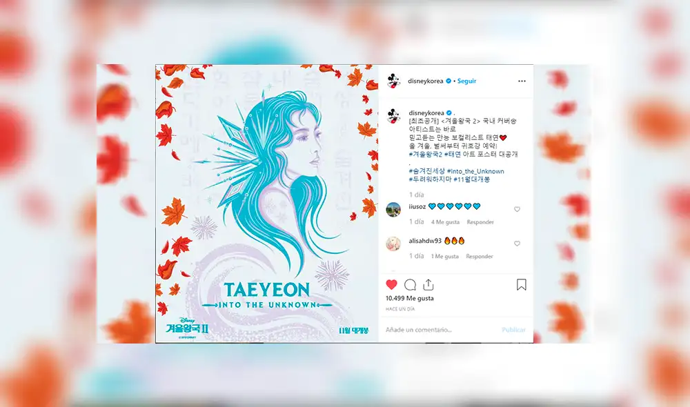 A través de su cuenta de Instagram, Disney Korea confirmó participación de Taeyeon en banda sonora de "Frozen 2".